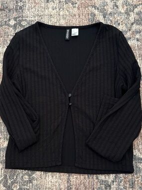 H&M Black Ribbed V-Neck Button-Front Cardigan